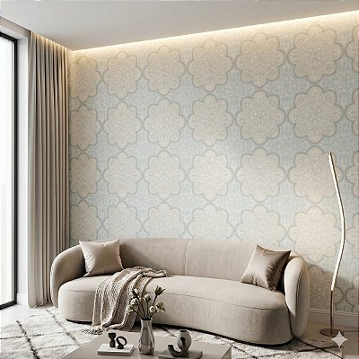 Papel De Parede Importado Texturizado Azul Claro Com Mandalas