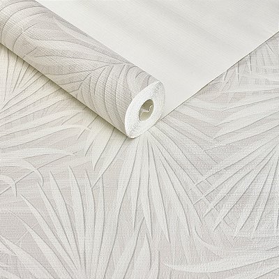 Papel De Parede Rolo Vinílico Off Gray Folhas Lavável