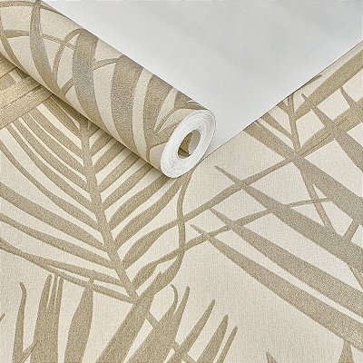 Papel De Parede Vinílico Texturizado Folhagem Bege Sala