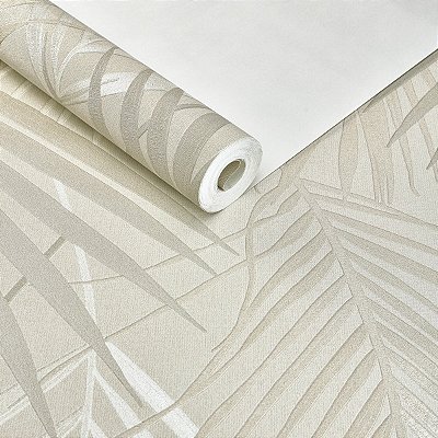 Papel De Parede Vinílico Texturizado Folhas Bege Lavável