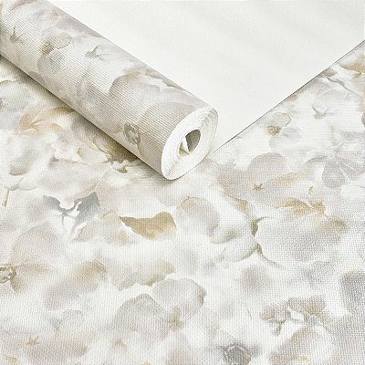 Papel De Parede Vinílico Creme Floral Lavável Texturizado