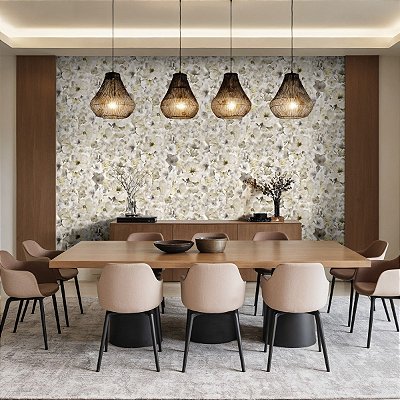 Papel De Parede Vinílico Floral Bege E Creme Texturizado 10m