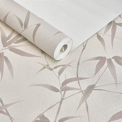 Papel De Parede Vinílico Texturizado Folhagem Bege 10m