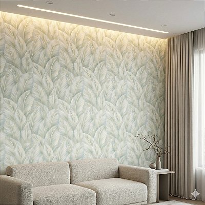 Papel De Parede Rolo 10m Lavável Texturizado Folhas Verdes