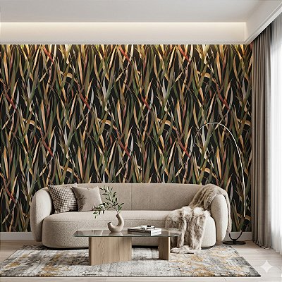 Papel De Parede Vinílico Texturizado Preto Folhagem Lavável