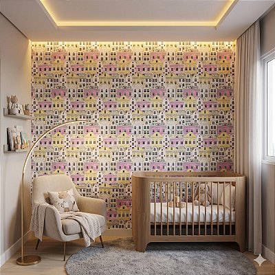 Papel De Parede Lavável Infantil Quarto Menina Rosa Amarelo