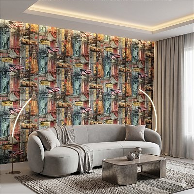 Papel De Parede Vinílico Lavável Cidade Nova York City Usa