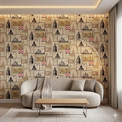Papel De Parede Importado Bege Temático Paris Torre Eiffel