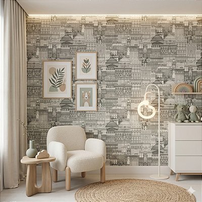 Papel De Parede Infantil Importado Lavável Construção Cidade