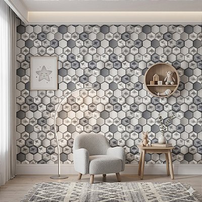 Papel De Parede Texturizado Geométrico Cinza Vinílico 10m