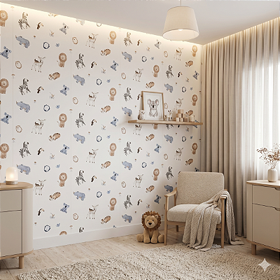 Papel De Parede Zoológico Safari Tigre Leão Pinguim Zebra