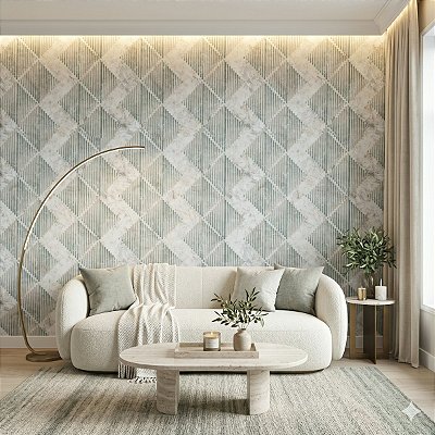 Papel De Parede Vinílico Geométrico Cinza Verde Lavável