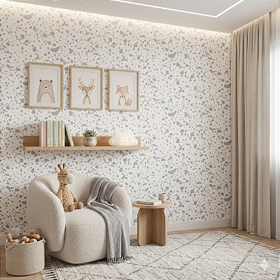 Papel De Parede Texturizado Branco Prata Lavável Moderno