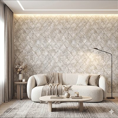 Papel De Parede Importado Texturizado Geometrico Off White