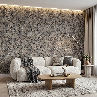 Papel De Parede Importado Geometrico Azul Escuro Com Dourado