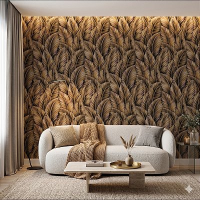 Papel De Parede Lavável Texturizado Folhagem Tropical Marrom