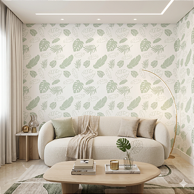 Papel De Parede Vinílico Texturizado Verde Claro Folhagens