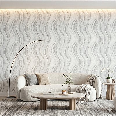 Papel De Parede Vinílico Texturizado Off White Lavável Onda