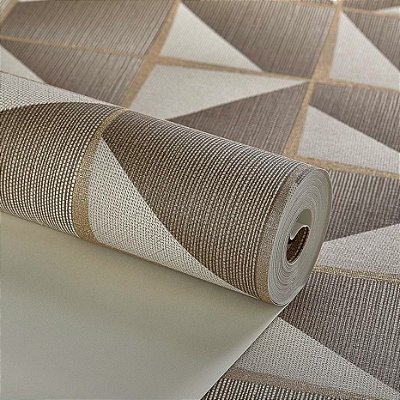 Papel De Parede Geométrico 3d Marrom Prata Dourado