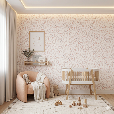 Papel De Parede Rosa Claro Vinílico Floral Texturizado 10m