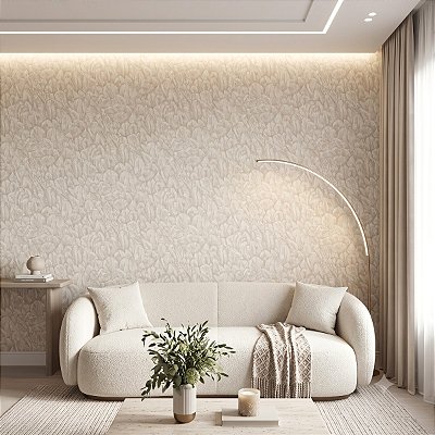 Papel De Parede Vinílico Floral Bege Lavável Texturizado
