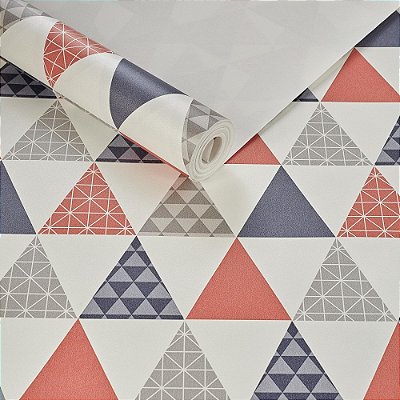 Papel De Parede Geométrico Triangulo Vermelho Azul Infantil