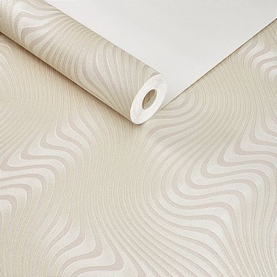 Papel De Parede 10 Metros Bege Texturizado Ondulado Moderno