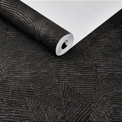 Papel De Parede Preto Vinílico Texturizado Geométrico