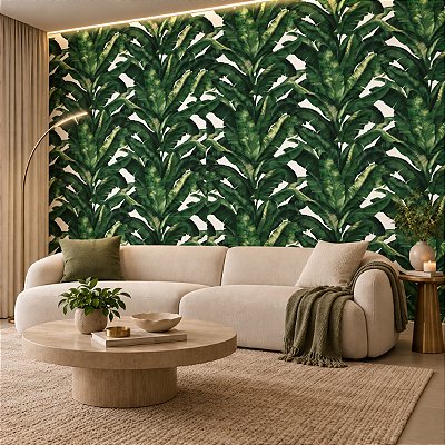 Papel De Parede Texturizado Verde Tropical Vinílico Lavável