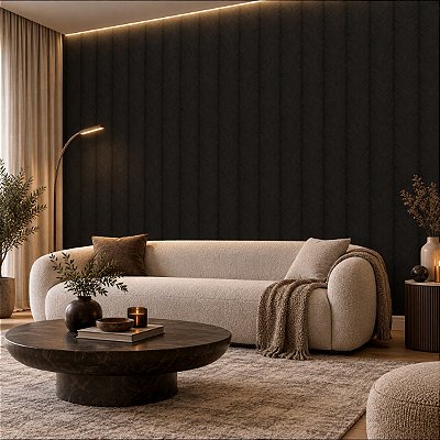 Papel De Parede Lavável Vinílico Preto Texturizado Floral