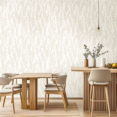 Papel De Parede Vinílico Texturizado Folhas Bege Lavável 10m