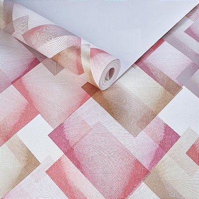 Papel De Parede Vinílico Geométrico Rosa Bege Texturizado