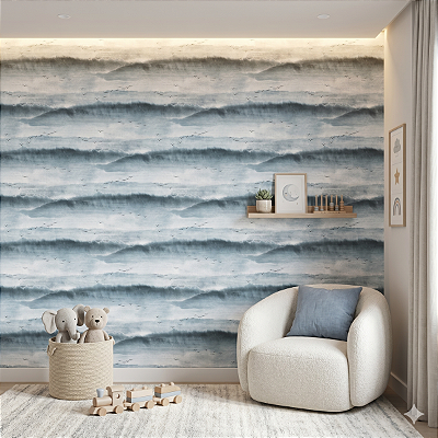 Papel De Parede Vinílico Azul Texturizado Para Sala De Estar