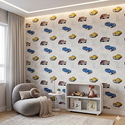 Papel De Parede Vinílico Lavável Carros Antigos Retro