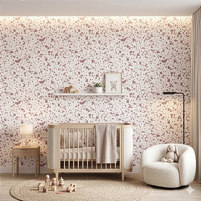 Papel De Parede Texturizado Rosa Branca Lavável Vinílico