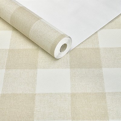 Papel De Parede Vinílico Texturizado Bege Xadrez Moderno