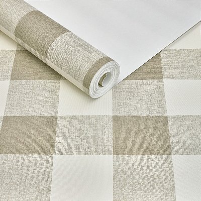 Papel De Parede Vinílico Texturizado Xadrez Bege Creme