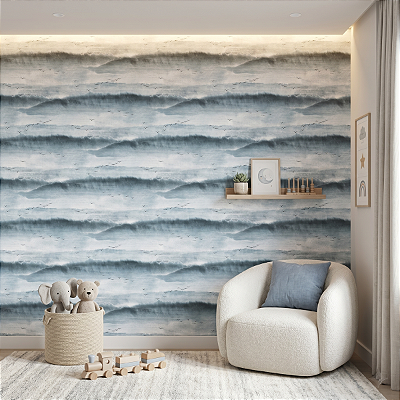 Papel De Parede Vinílico Azul Texturizado Para Sala De Estar
