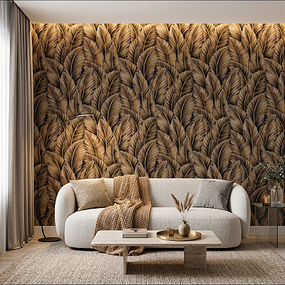 Papel De Parede Lavável Texturizado Folhagem Tropical Marrom