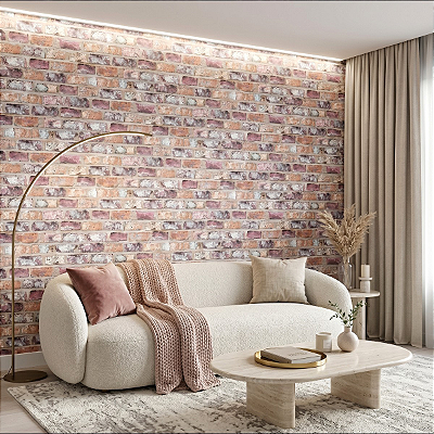 Papel De Parede Vinílico Tijolinho Cinza Rose Texturizado