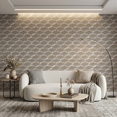 Papel De Parede Importado Geometrico Texturizado Dourado 3d