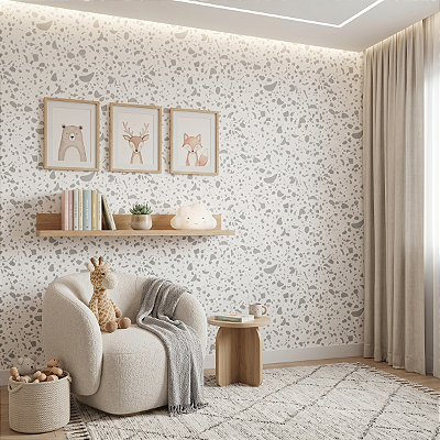 Papel De Parede Texturizado Branco Prata Lavável Moderno