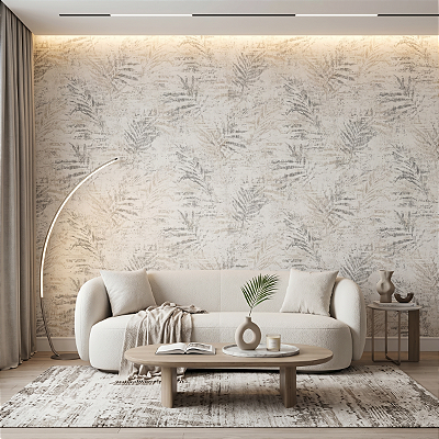 Papel De Parede Vinílico Texturizado Branco Areia Folhagens