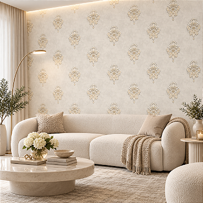 Papel De Parede Importado Vinílico Lavável Arabesco Dourado