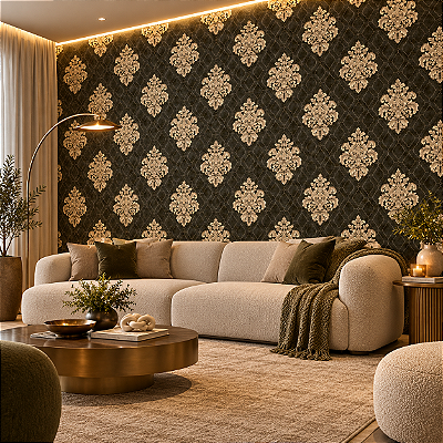 Papel De Parede Importado Vinílico Arabesco Luxo Lavável