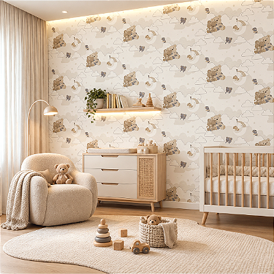 Papel De Parede Infantil Texturizado Ursinho Nuvem Lavável