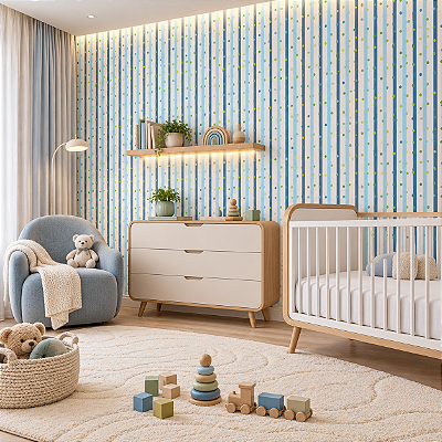 Papel De Parede Infantil Azul Verde Texturizado Listras