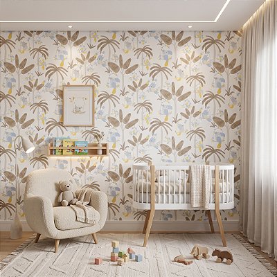 Papel De Parede Infantil Vinílico Lavável Safari Azul 10m