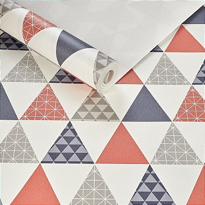 Papel De Parede Geométrico Triangulo Vermelho Azul Infantil