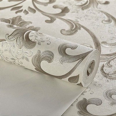 Papel De Parede Para Sala Off White Arabesco Taupe